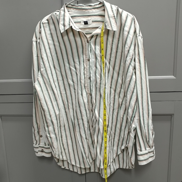 Universal Thread Oversized Fit Womens 100%Cottn Striped Long Sleeve Collar Shirt - Picture 5 of 15